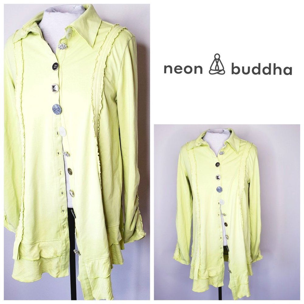 NEON BUDDHA Unique Boho Mixed Button Green Jacket